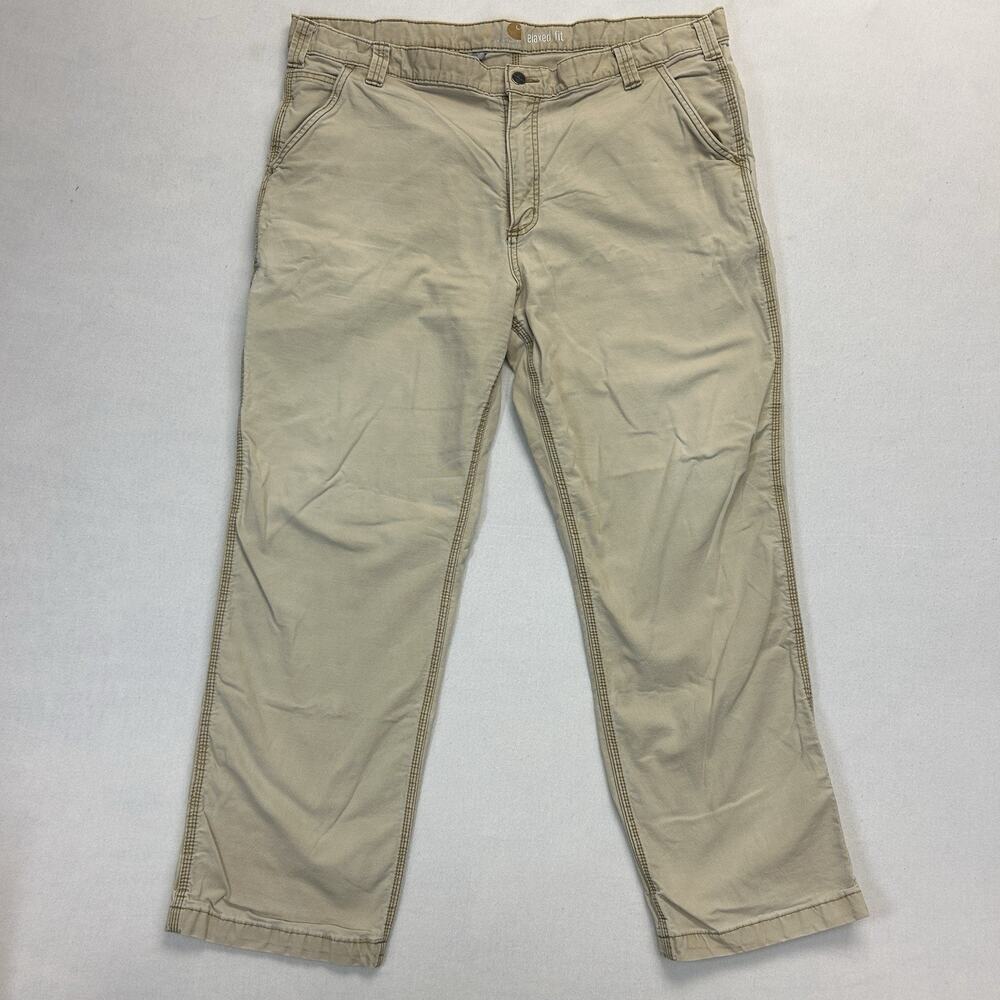 Carhartt Relaxed Fit Pants Men's Size 42x30 Tan Casual Work Trousers Beige Tan